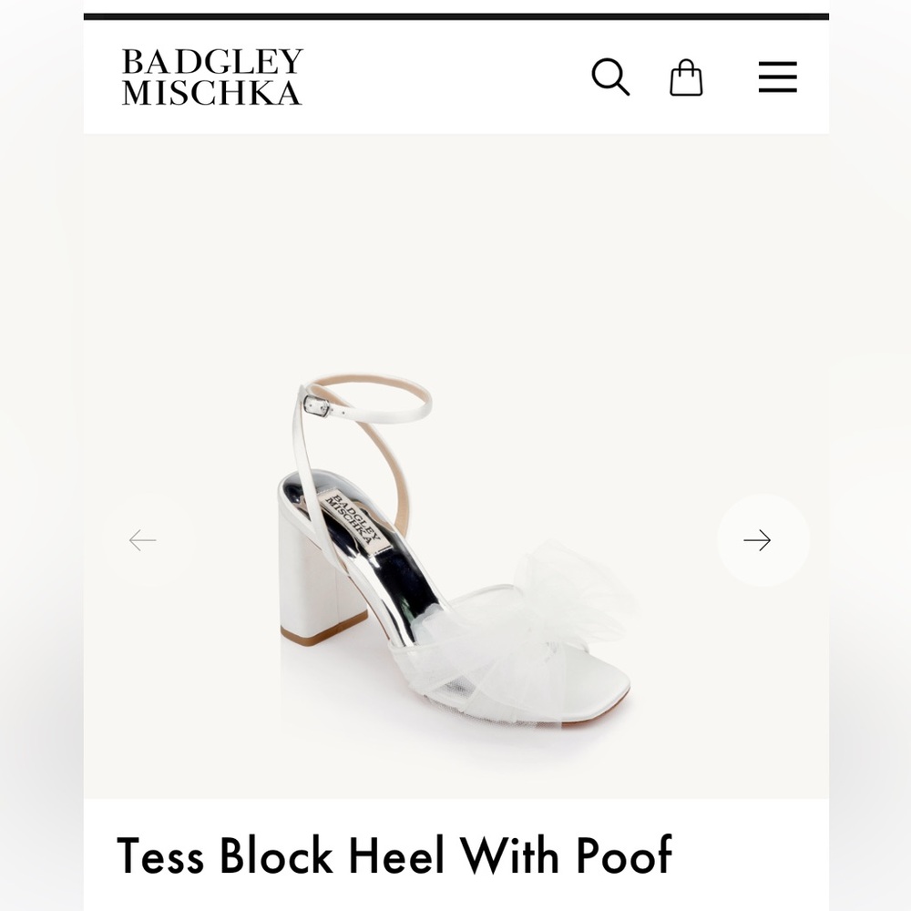 Badgley Mischka White Block Heels with Tulle Accent